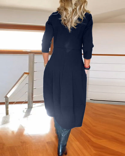 Damen Kleid | Rundhals Langarm Midi