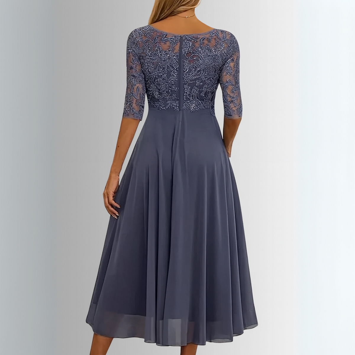 Damen Kleid | Rundhals Midi mit Spitze Stil