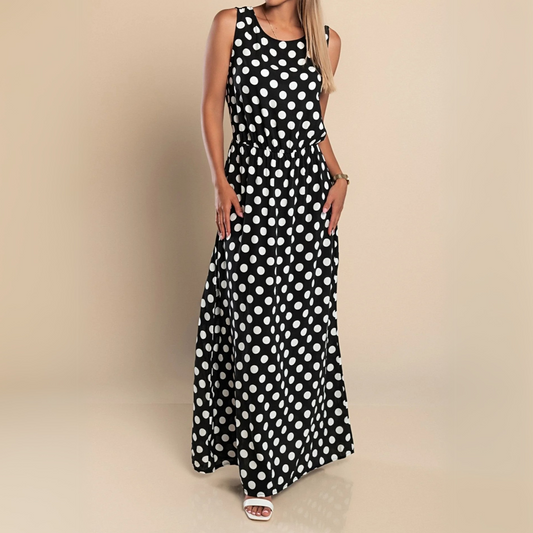 Damen Kleid | Punkte Rundhals Maxi