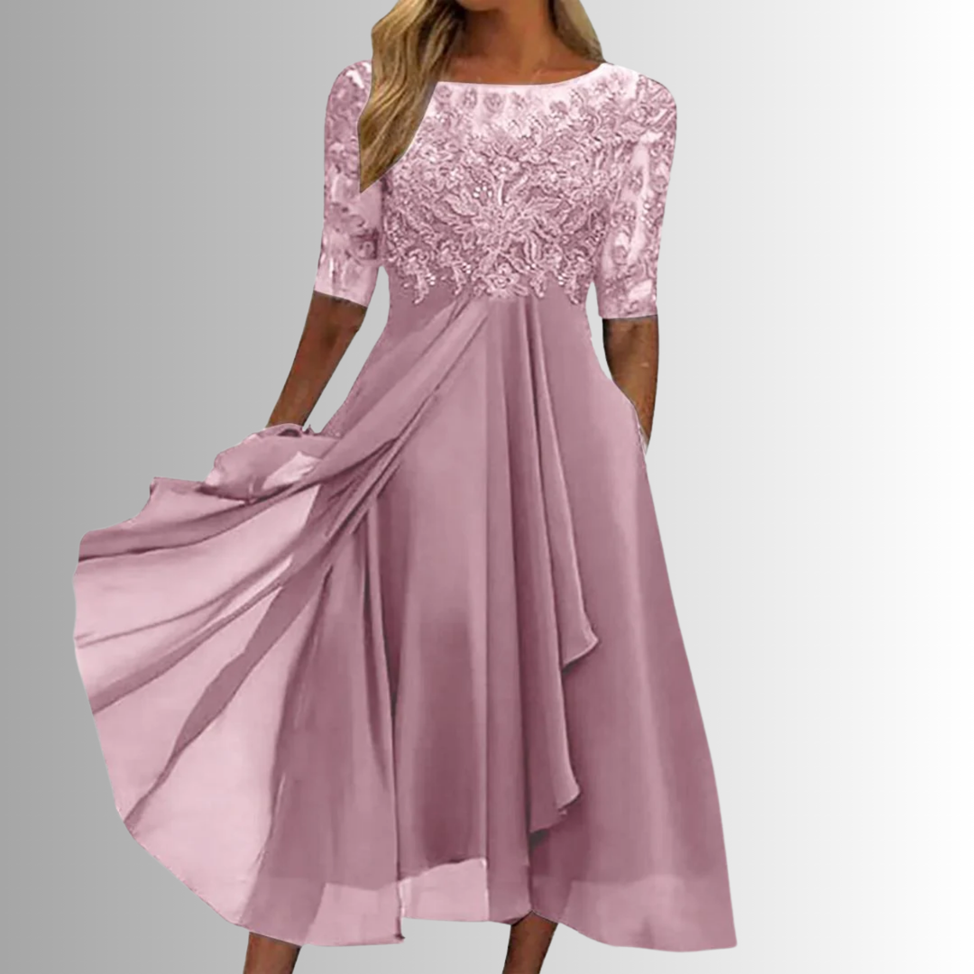 Damen Kleid | Rundhals Midi mit Spitze Stil