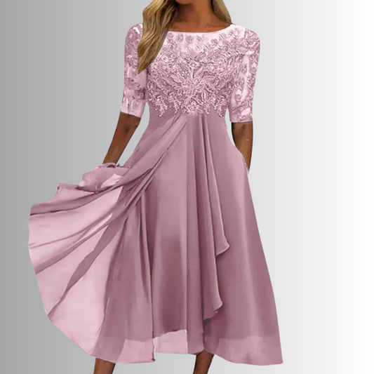 Damen Kleid | Rundhals Midi mit Spitze Stil