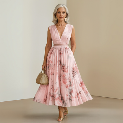 Damen Kleid | Plissee V-Ausschnitt Maxi