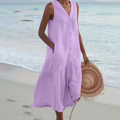 Damen Kleid | Ärmellos Knopfleiste Midi