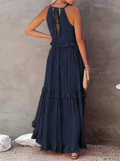 Damen Kleid | Halter Rüschen Maxi