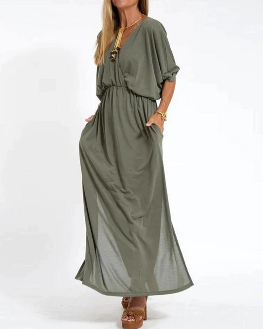 Damen Kleid | V-Ausschnitt Lang Puffärmel