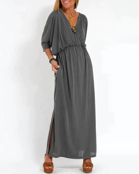 Damen Kleid | V-Ausschnitt Lang Puffärmel