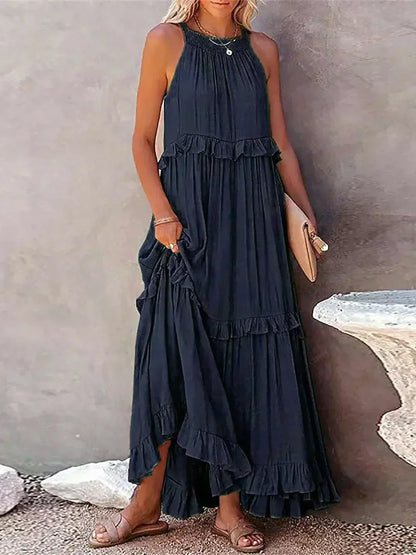 Damen Kleid | Halter Rüschen Maxi