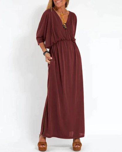 Damen Kleid | V-Ausschnitt Lang Puffärmel