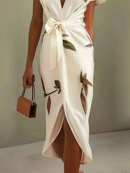 Damen Kleid | Wickel V-Ausschnitt Midi