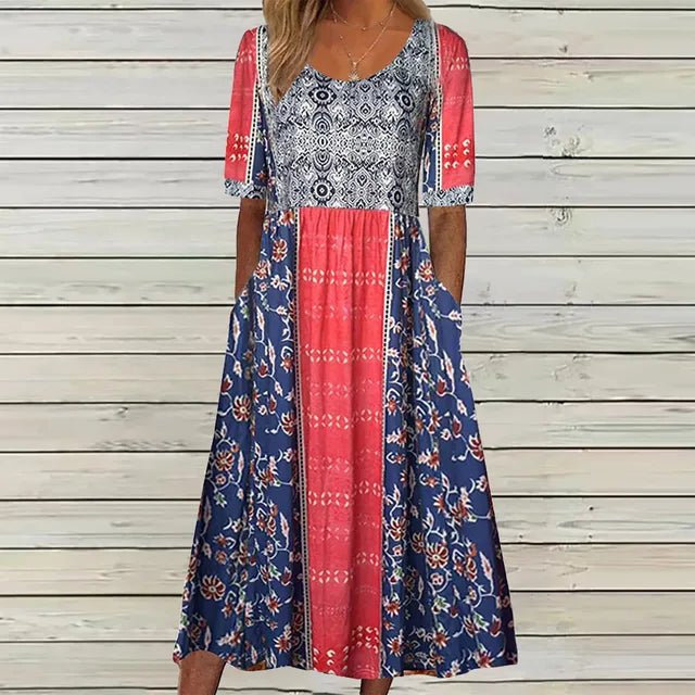 Damen Kleid | Bohemian Print Midi