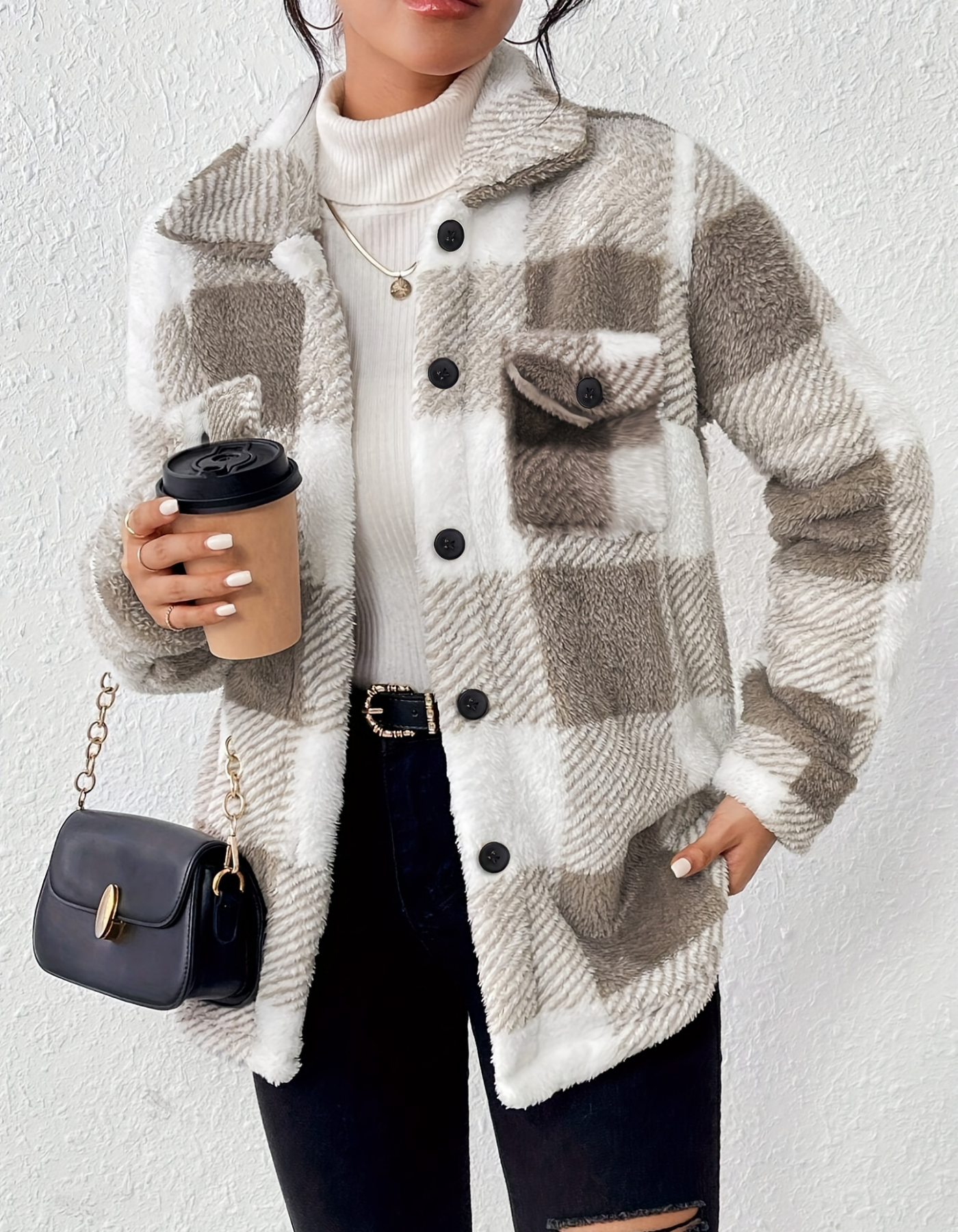 Damen Karierte Fleecejacke | Übergangsjacke Leicht