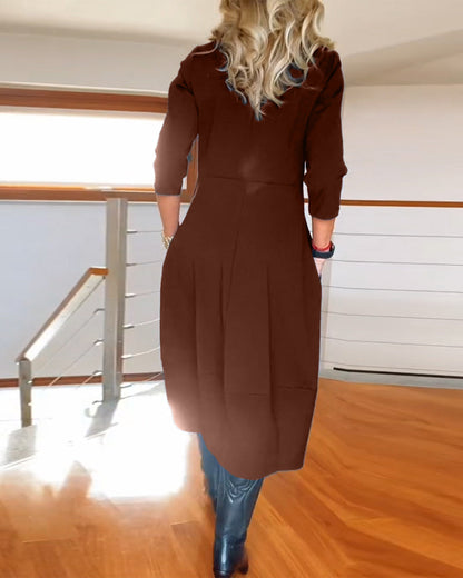 Damen Kleid | Rundhals Langarm Midi