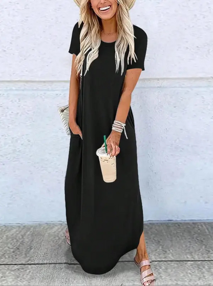 Damen Kleid | Rundhals Kurzarm Maxi