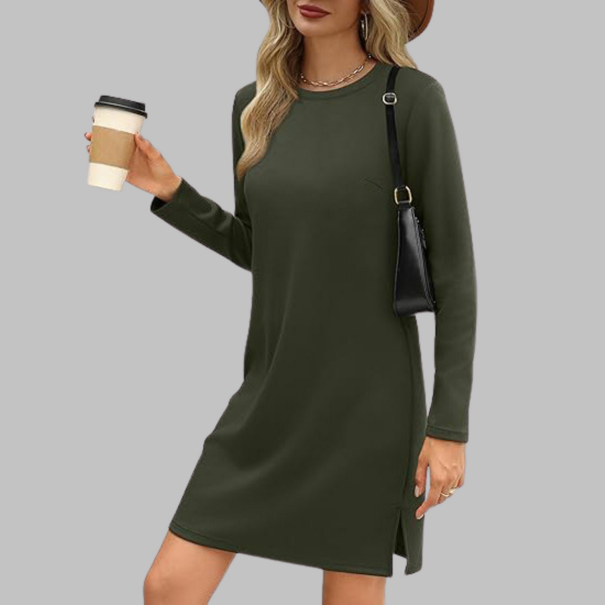 Damen Kleid | Langarm Rundhals Mini