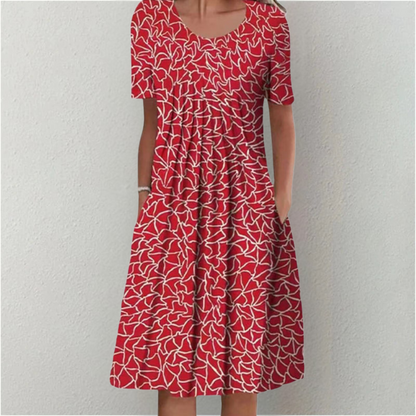 Damen Kleid | Blumenmuster Kurzarm mit Taschen