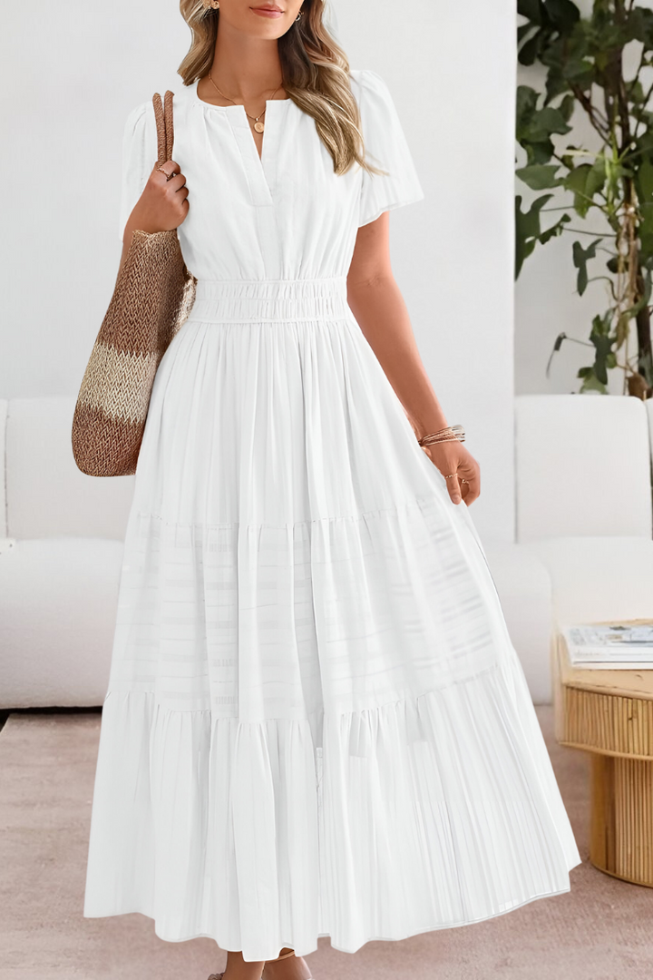 Damen Kleid | V-Ausschnitt Kurzarm A-Linie