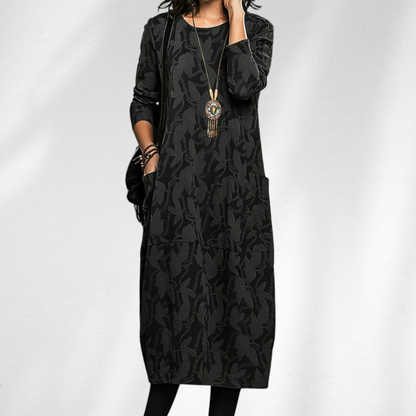 Damen Kleid | Langarm Rundhals Midi