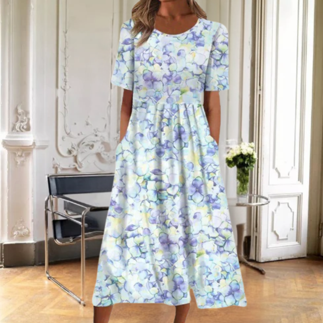 Damen Kleid | Lockeres Blumenmuster Kurzarm