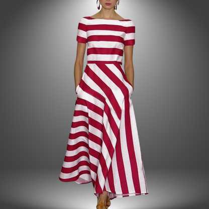 Damen Kleid | Streifen Kurzarm Maxi