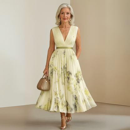 Damen Kleid | Plissee V-Ausschnitt Maxi