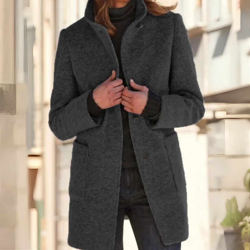 Damen Klassischer Wintermantel | Stehkragen Knopfdesign