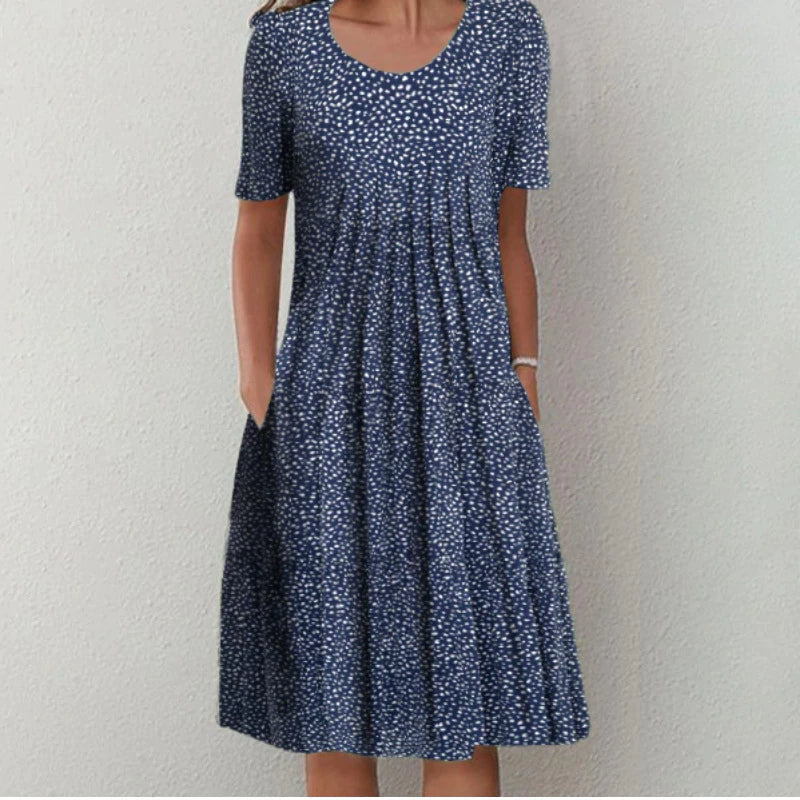 Damen Kleid | Blumenmuster Kurzarm mit Taschen