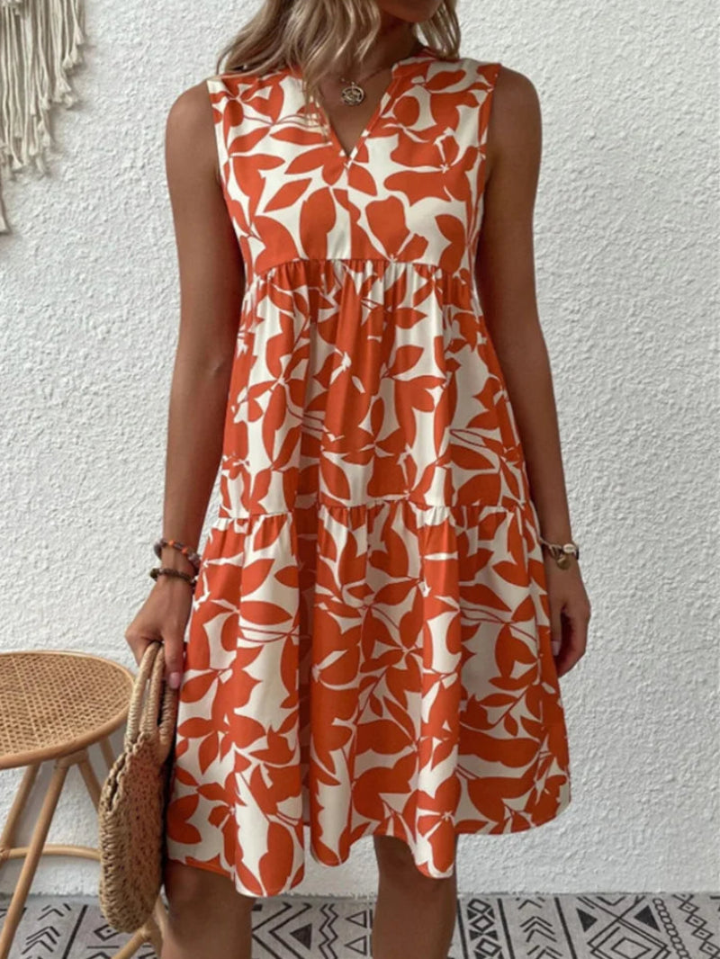 Damen Kleid | V-Ausschnitt Print Ärmellos