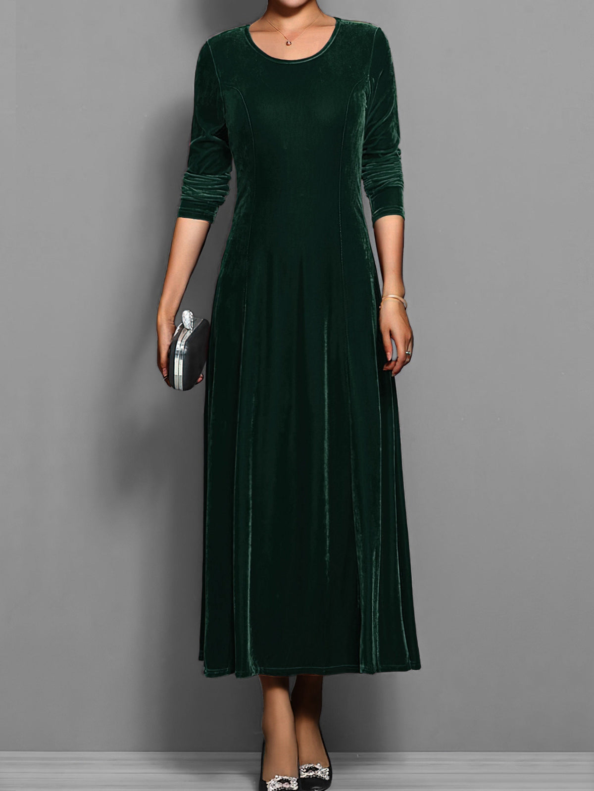 Damen Kleid | Rundhals Langarm Maxi