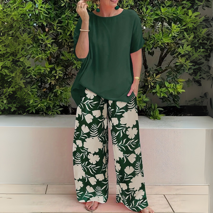Damen Zweiteiler | Kurzarmshirt und Blumenhose