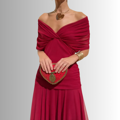 Damen Kleid | Off-Shoulder Fließendes Maxi