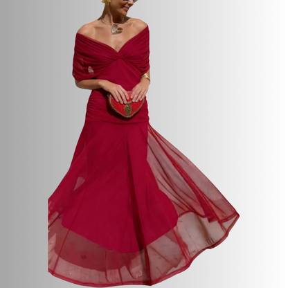Damen Kleid | Off-Shoulder Fließendes Maxi