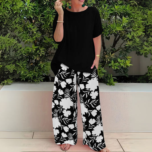 Damen Zweiteiler | Kurzarmshirt und Blumenhose