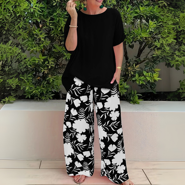 Damen Zweiteiler | Kurzarmshirt und Blumenhose