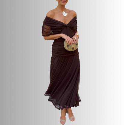 Damen Kleid | Off-Shoulder Fließendes Maxi