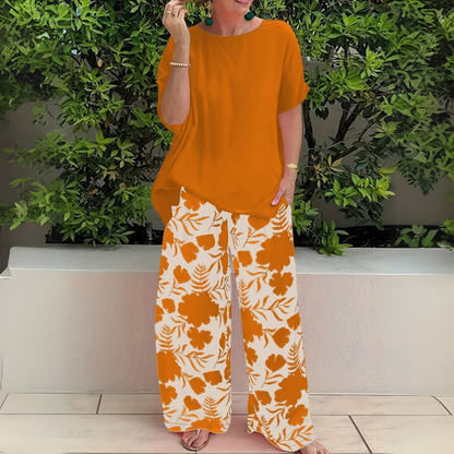 Damen Zweiteiler | Kurzarmshirt und Blumenhose