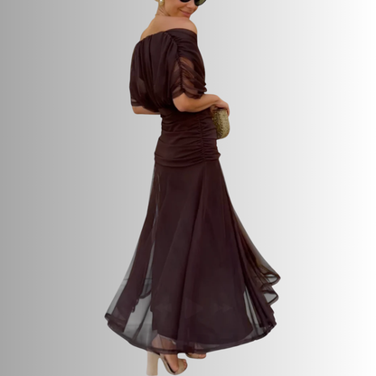 Damen Kleid | Off-Shoulder Fließendes Maxi