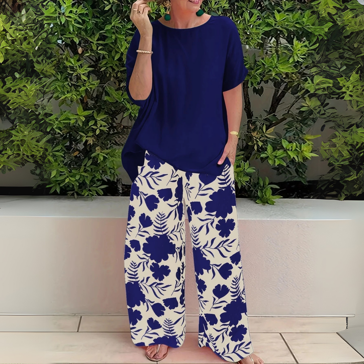 Damen Zweiteiler | Kurzarmshirt und Blumenhose