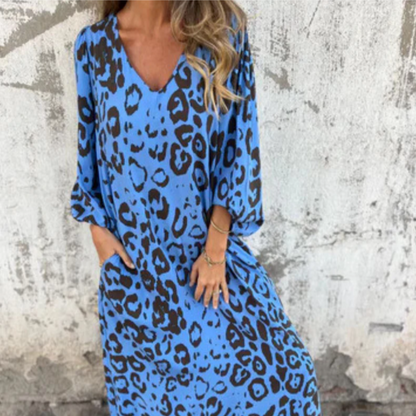 Damen Kleid | V-Ausschnitt Muster Maxi