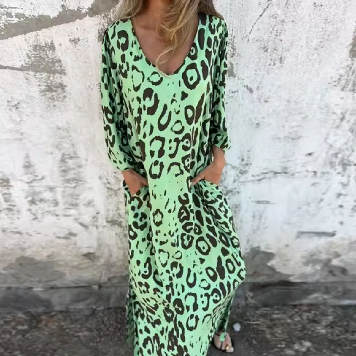 Damen Kleid | V-Ausschnitt Muster Maxi