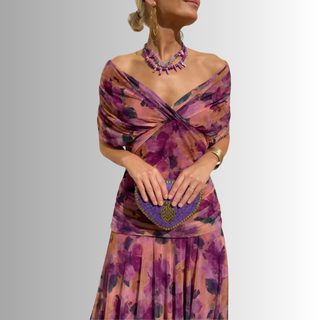 Damen Kleid | Off-Shoulder Fließendes Maxi
