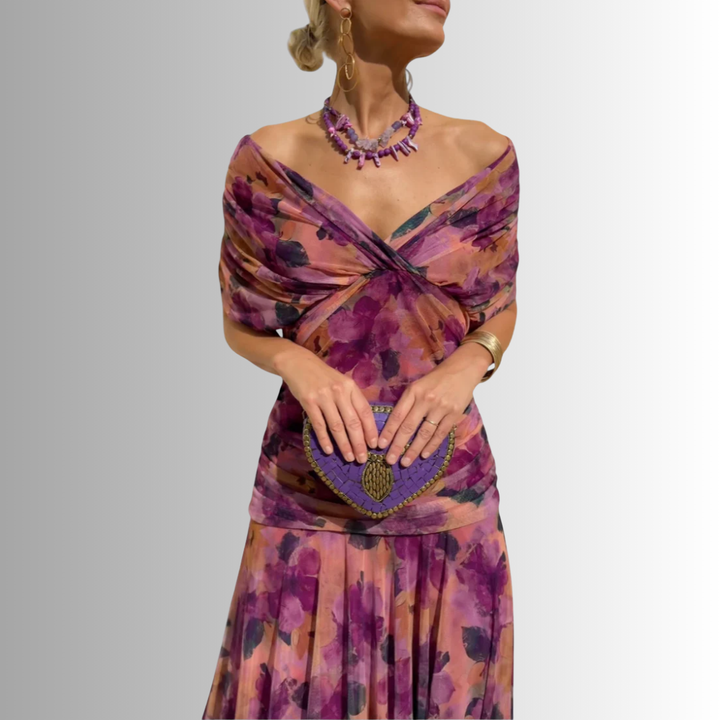 Damen Kleid | Off-Shoulder Fließendes Maxi