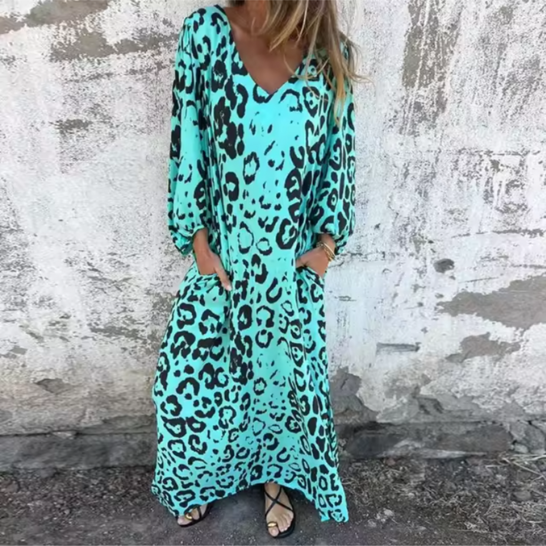 Damen Kleid | V-Ausschnitt Muster Maxi