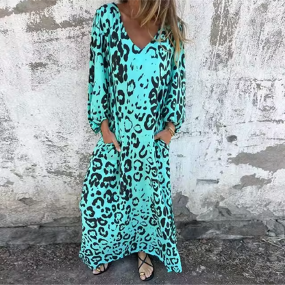 Damen Kleid | V-Ausschnitt Muster Maxi