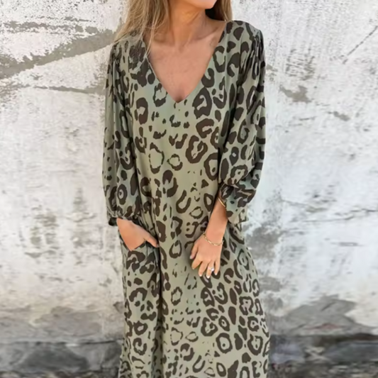 Damen Kleid | V-Ausschnitt Muster Maxi