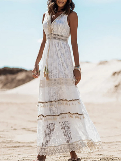 Damen Kleid | Boho Spitze Stil Maxi