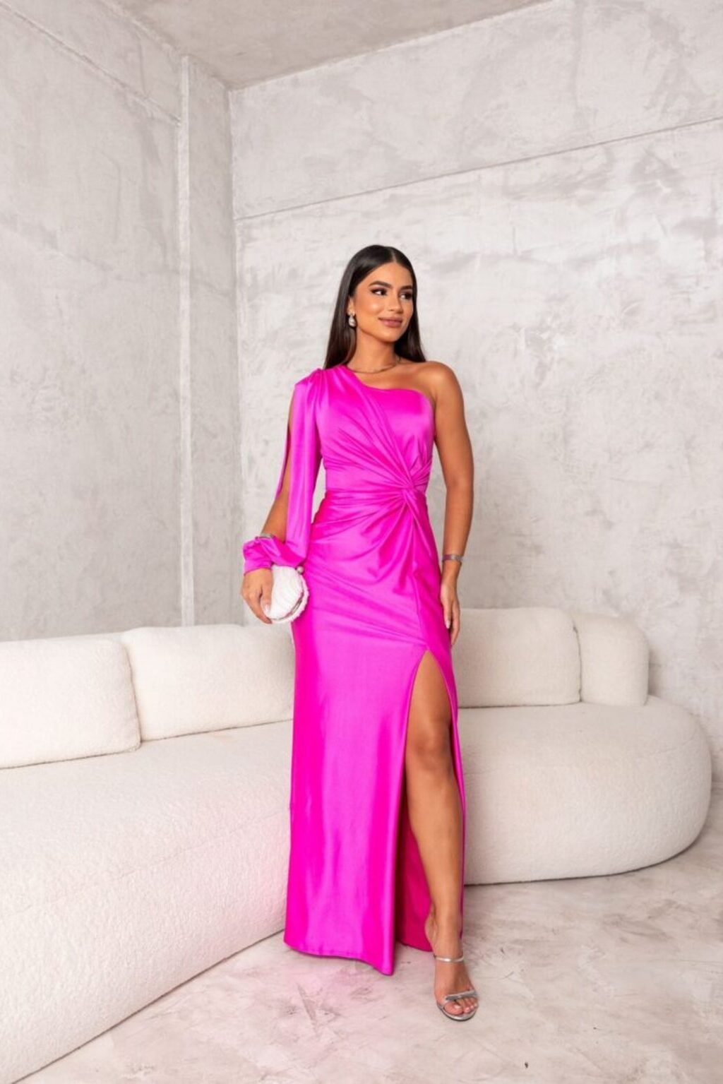 Damen Abendkleid | One-Shoulder Schlitz Maxi