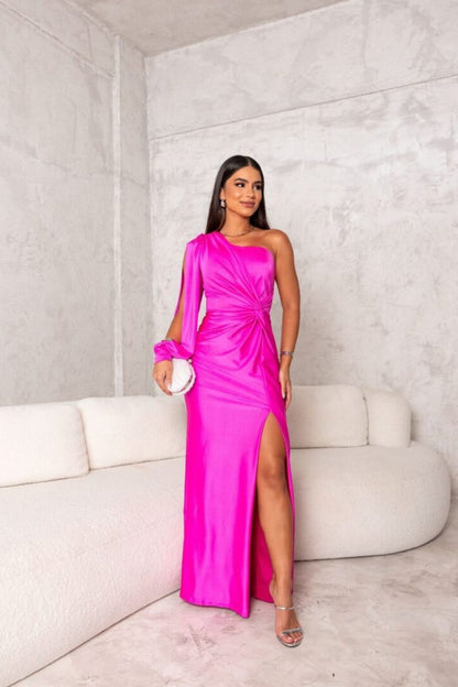 Damen Abendkleid | One-Shoulder Schlitz Maxi