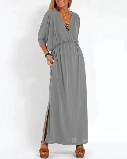 Damen Kleid | V-Ausschnitt Lang Puffärmel