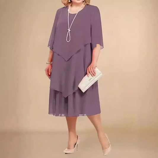 Damen Kleid | Rundhals Lagenlook Midi