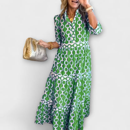 Damen Kleid | Kettenmuster 3/4-Ärmel Maxi